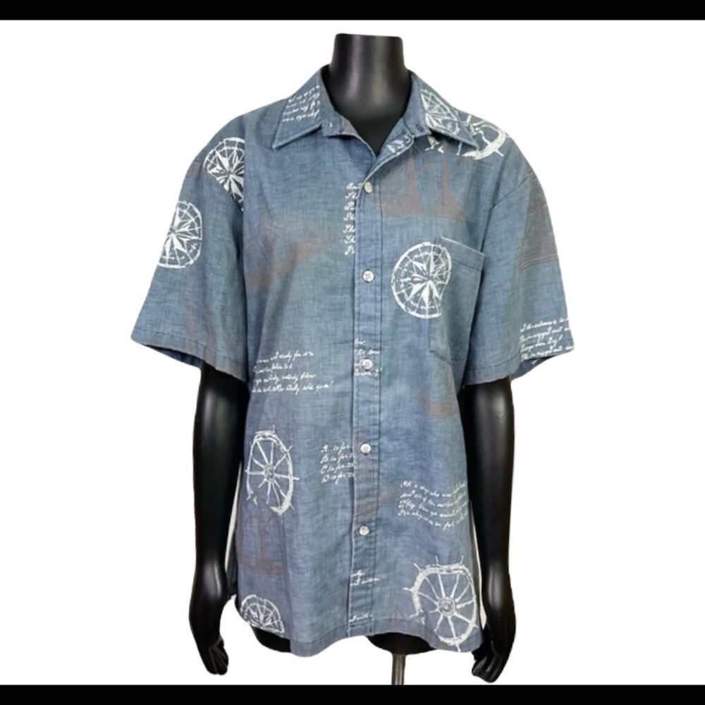 Cooke Street Vintage Navigator Print Button Front Short Sleeve Aloha Shirt M